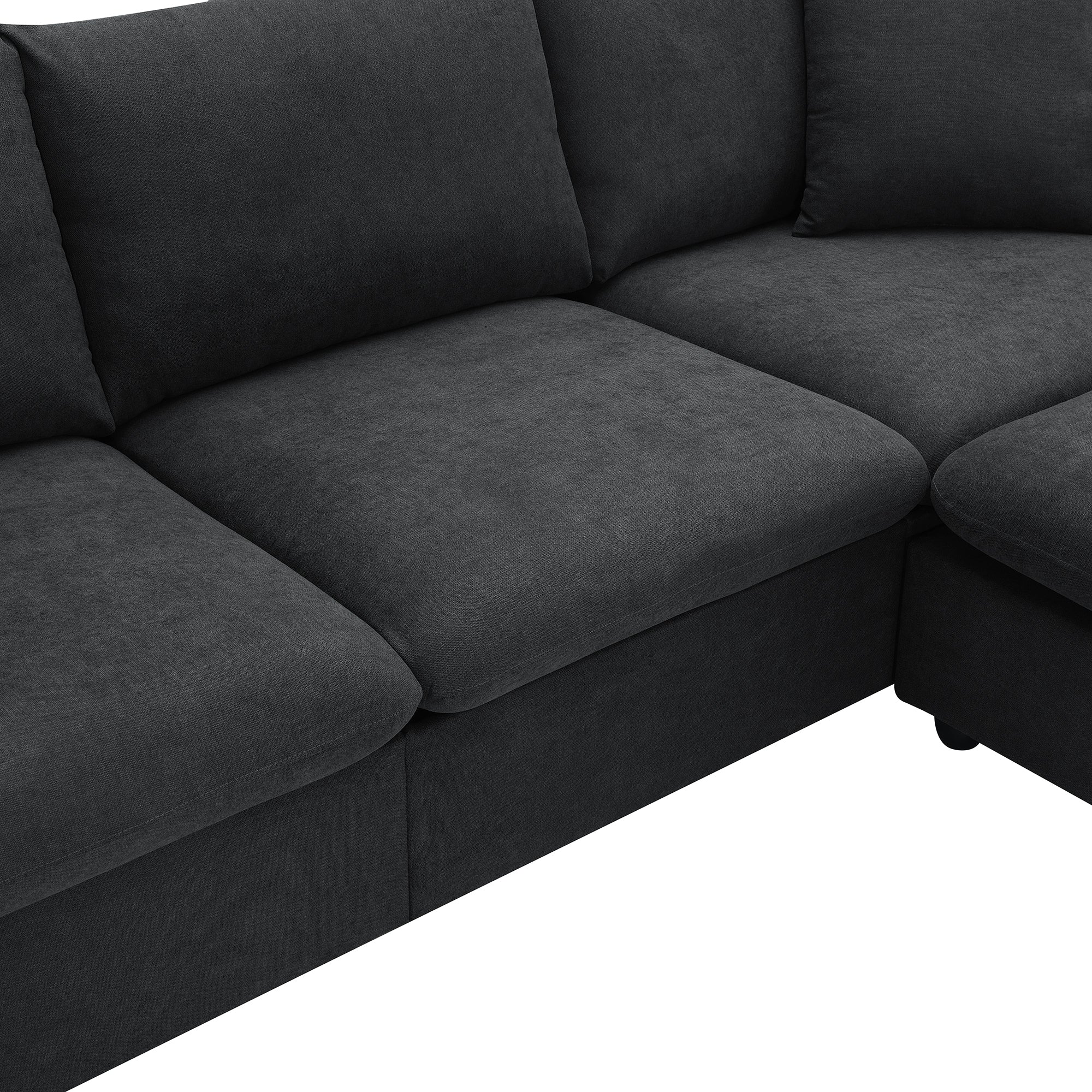 100.4x64.6" Modern Sectional Sofa, L-Shaped Couch Set With 2 Free Pillows, 4-Seat Polyester Fabric Couch Set With Convertible Ottoman - Black