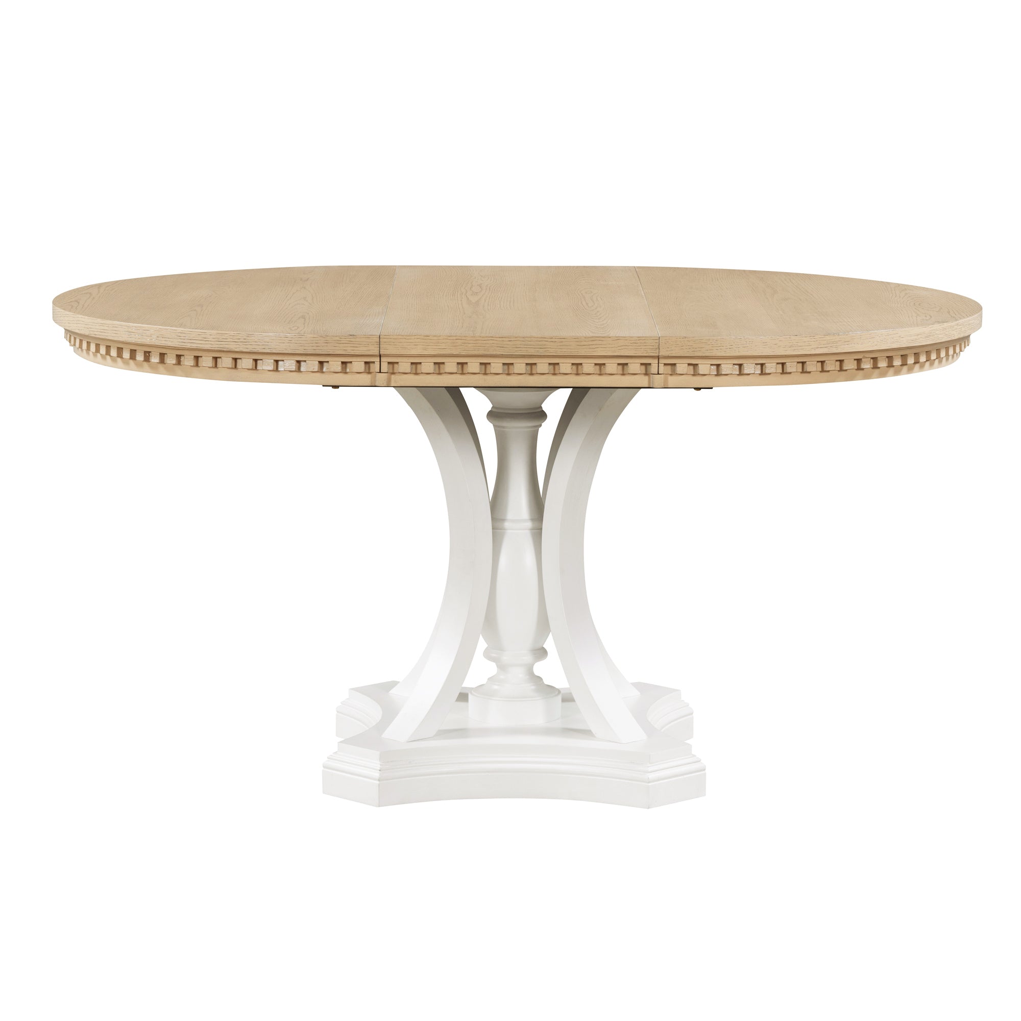 Retro 5-piece Dining Set Extendable Round Table and 4 Chairs - Oak Natural Wood + Antique White