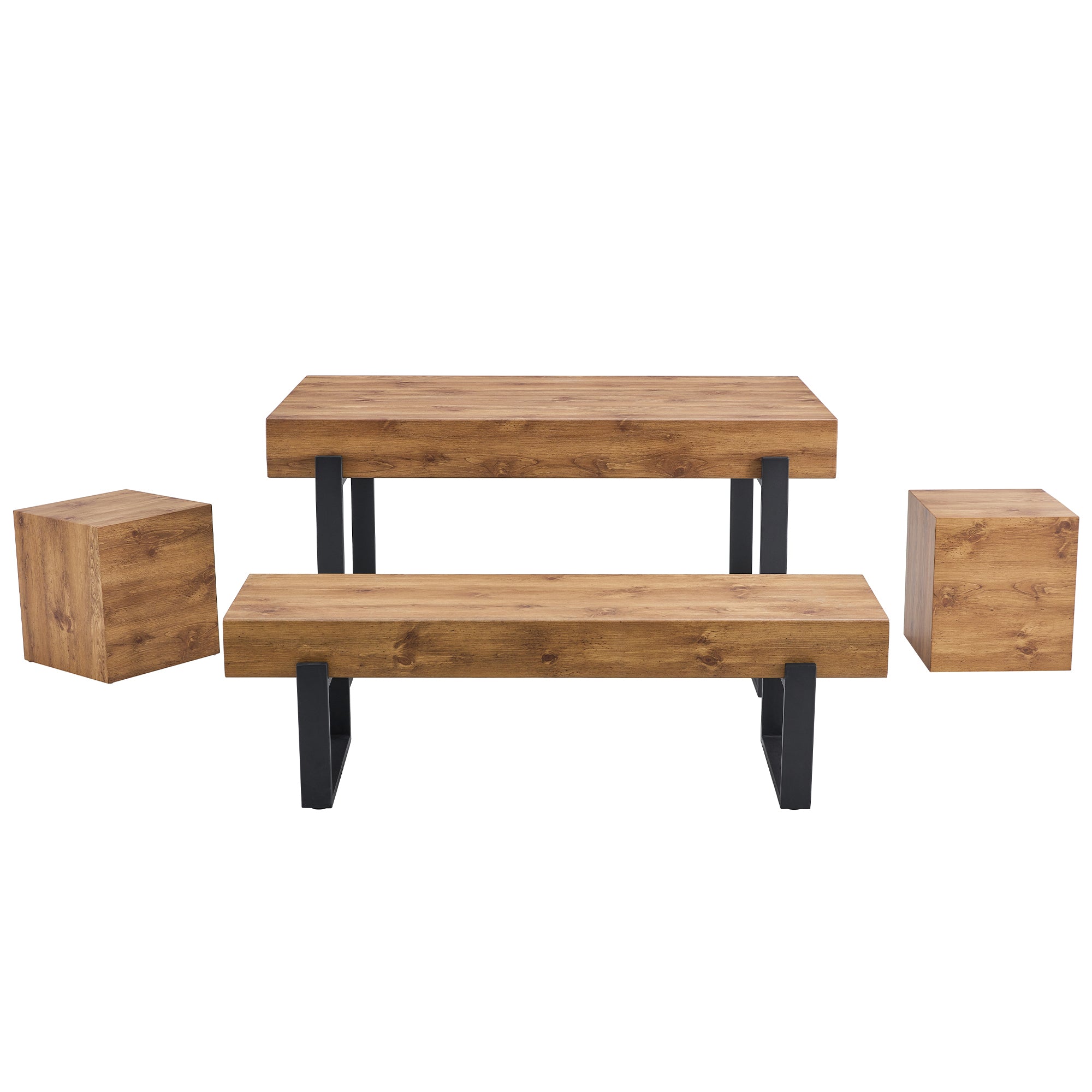 3-Piece Dining Table Set for 4 People, 59" Kitchen Table Set with 2 Bench, Dining Room Table with Heavy-Duty Frame, Easy Assembly - Natural Wood Wash