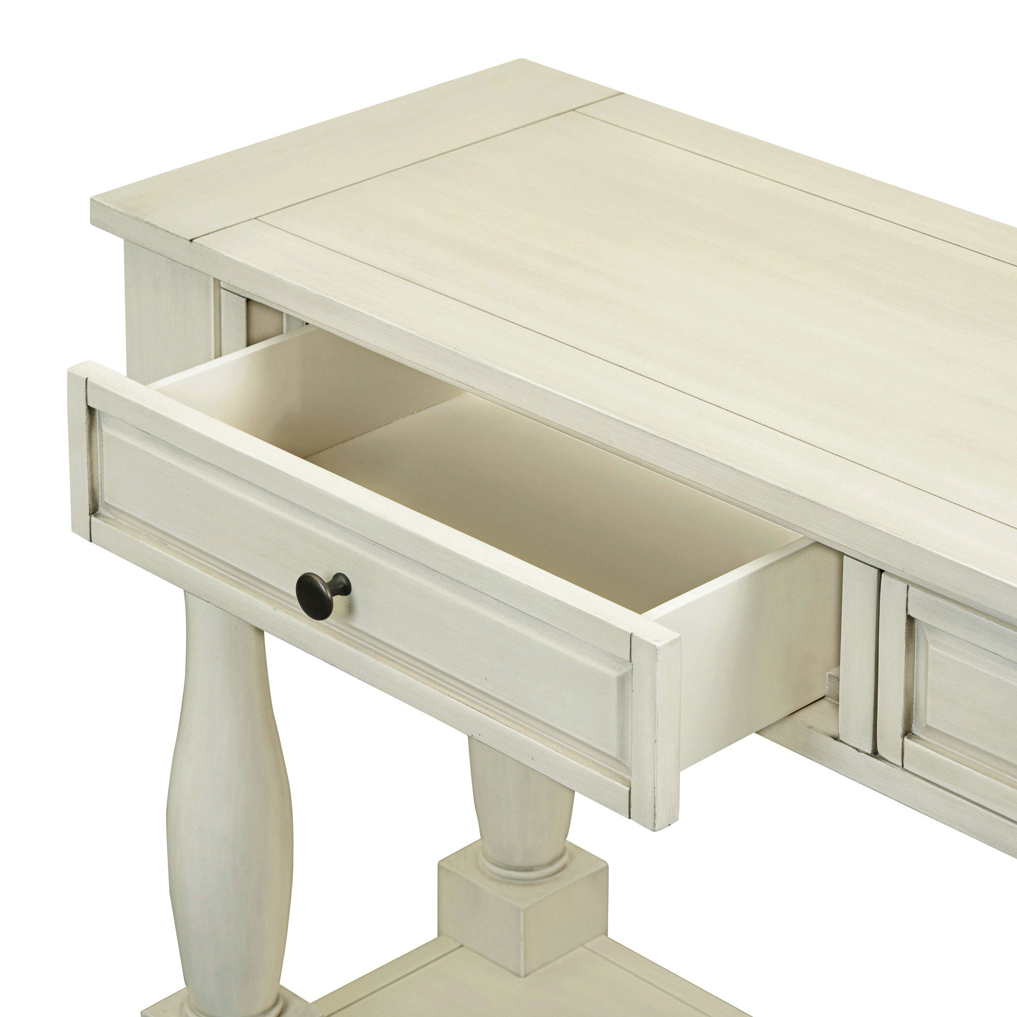 63" Long Console Table with Drawers and Shelf for Entryway, Hallway, Living Room - Antique White