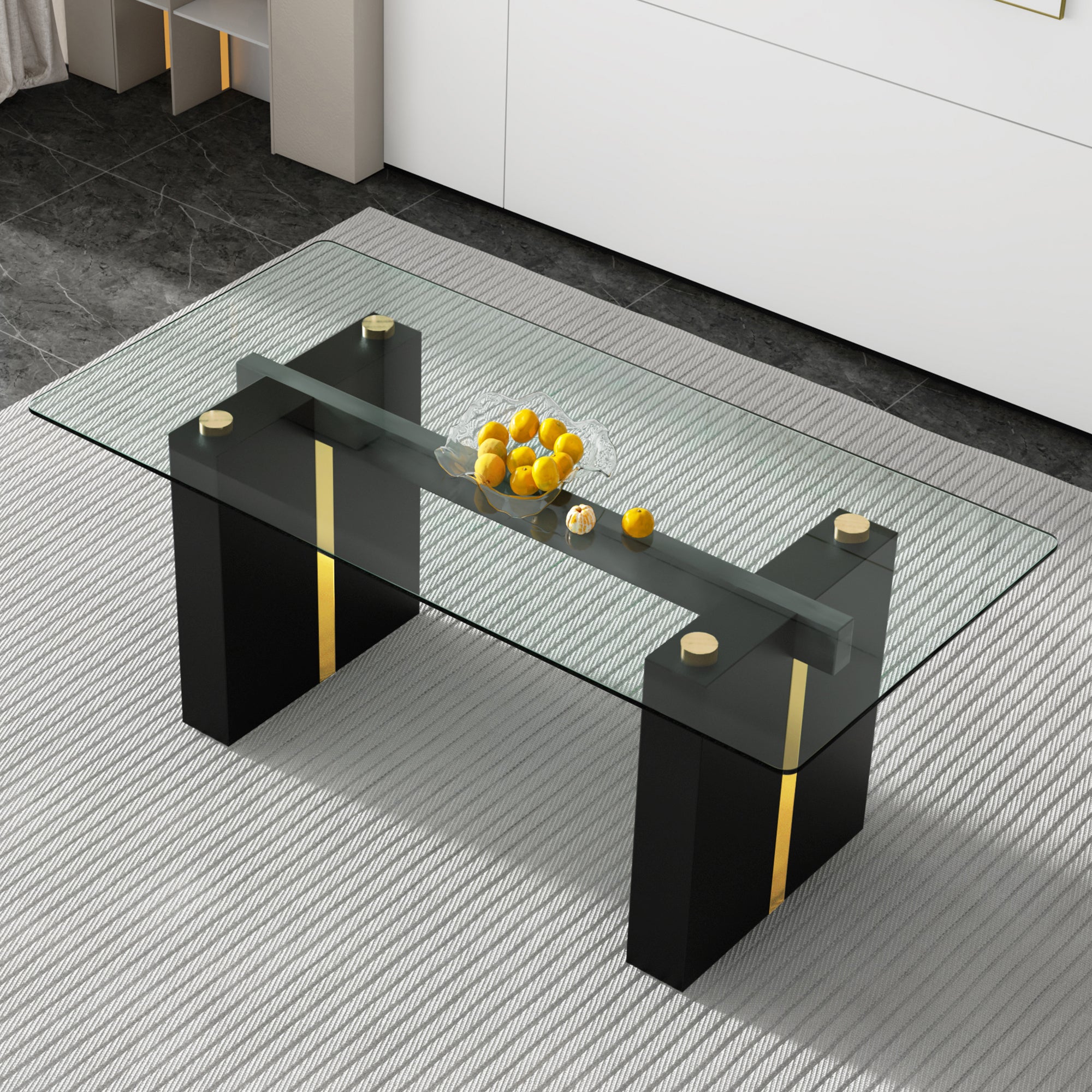 Modern Rectangular Glass Dining Table for 6-8 people - Black Legs