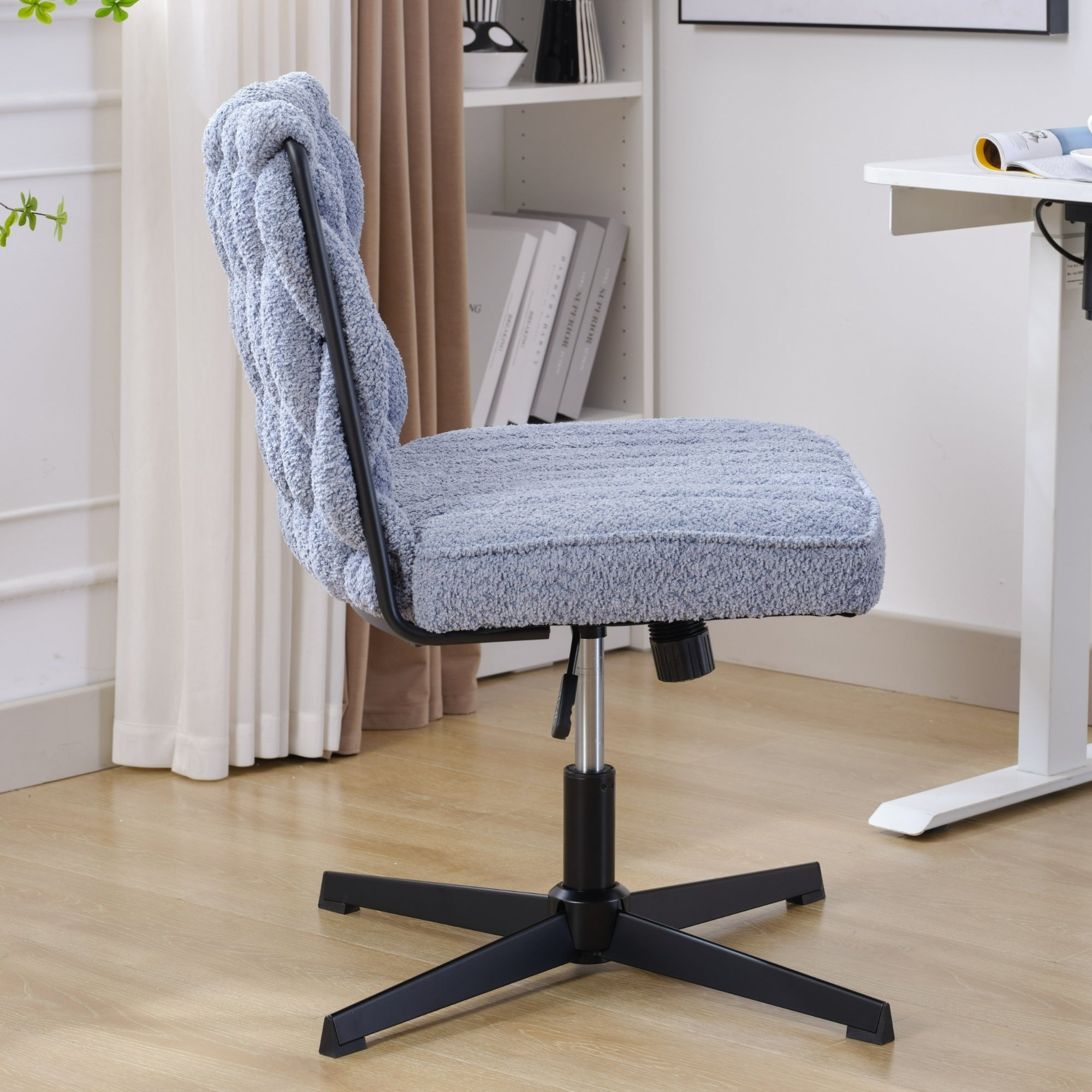Armless Office Desk Chair No Wheels, Blue