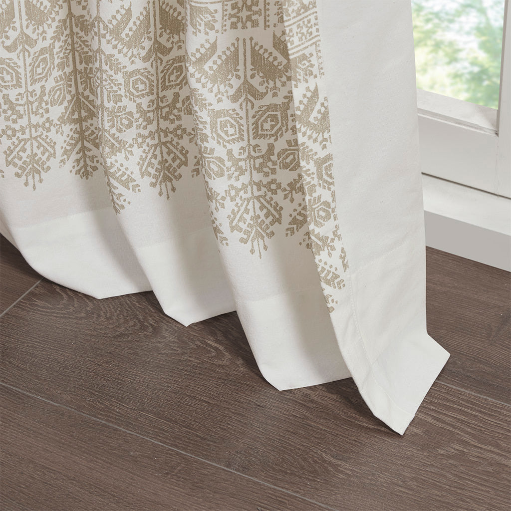 50x84" Cotton Printed Curtain Panel with Chenille detail and Lining - Taupe