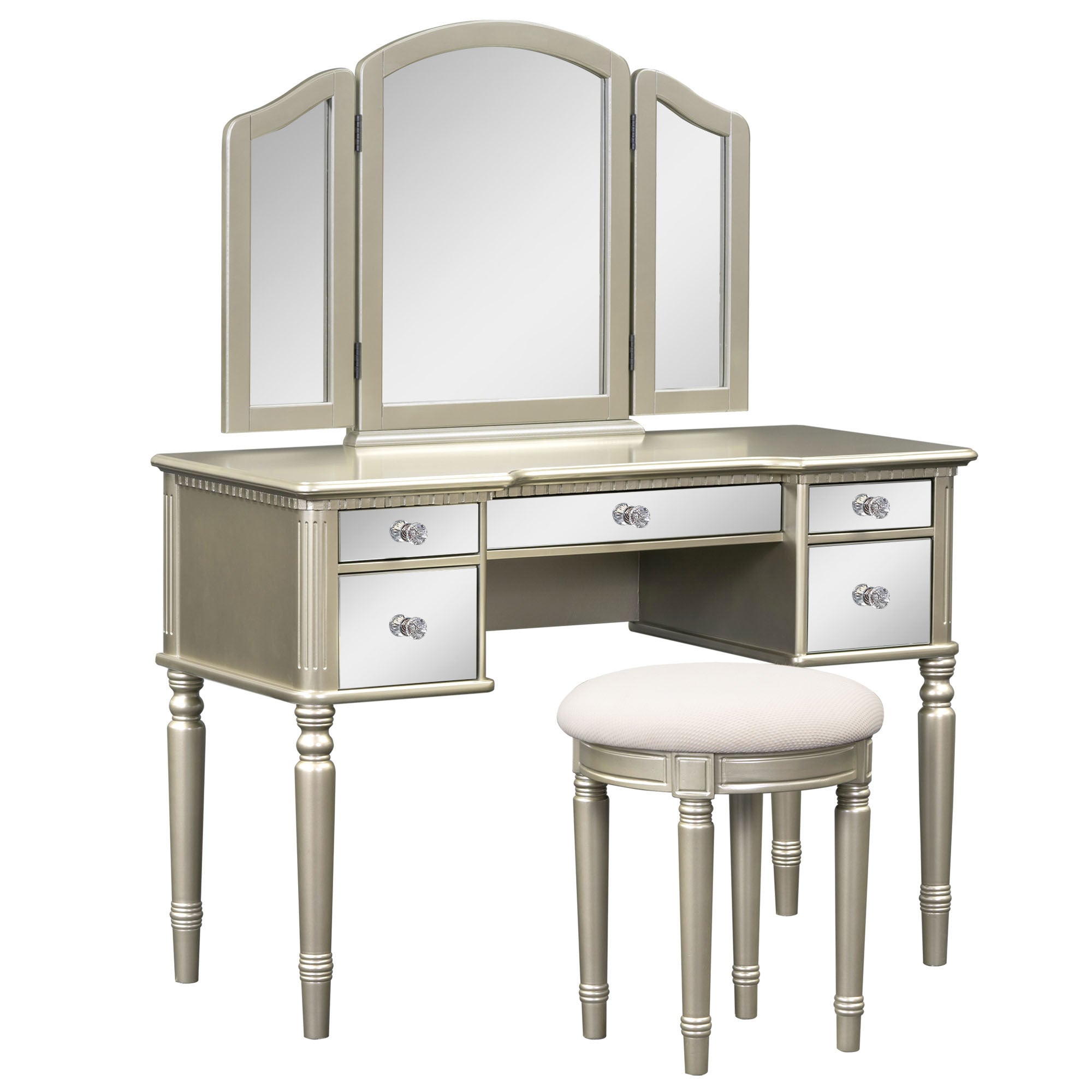43" Makeup Vanity Set With Mirrored Drawers And Stool - Gold