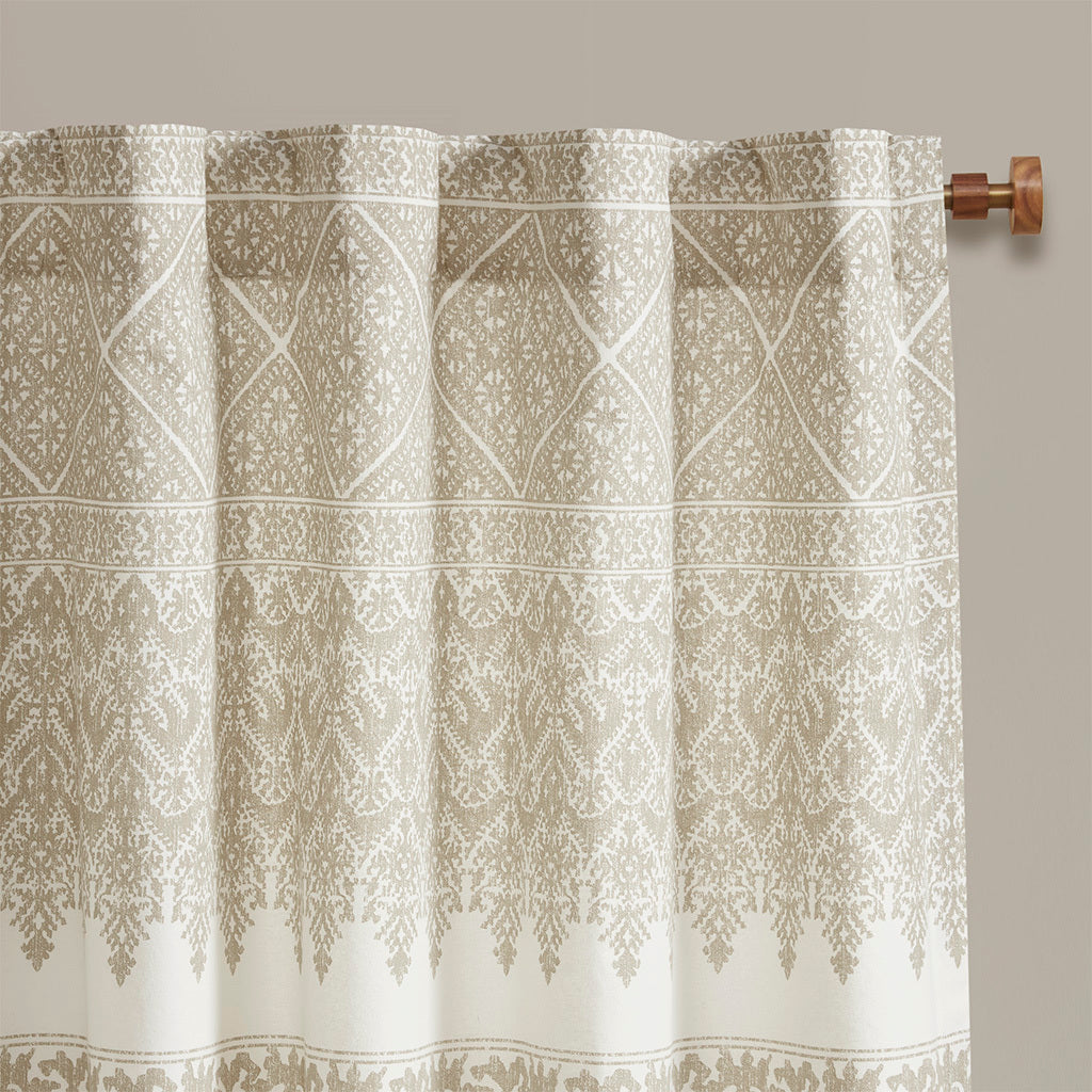 50x84" Cotton Printed Curtain Panel with Chenille detail and Lining - Taupe