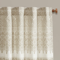 50x84" Cotton Printed Curtain Panel with Chenille detail and Lining - Taupe