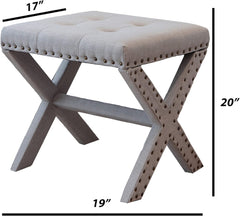 Set of 2 Silver Modern Chic Vanity Stool Upholstered Chair Soft Linen Fabric - Light Gray