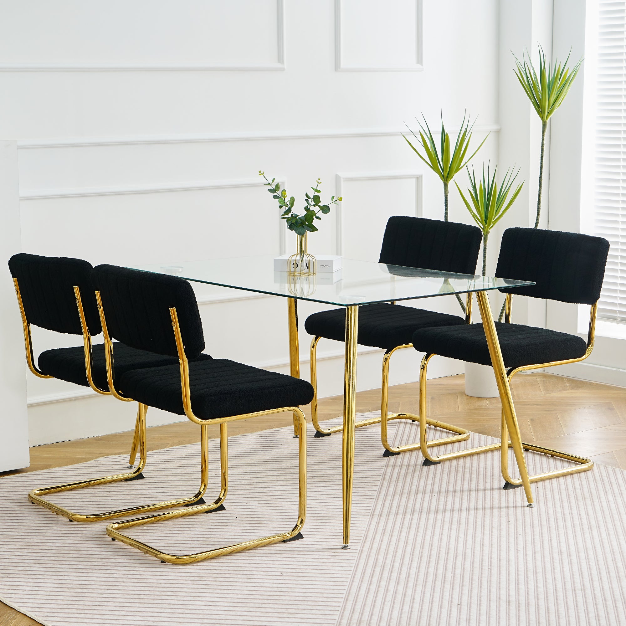 Luxury Dining Black Chairs with Gold Metal Legs (Set of 4) - Black