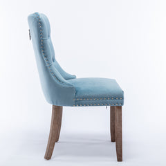 High-end Tufted Solid Wood Contemporary Velvet Upholstered Dining Chair with Wood Legs Nailhead Trim 2-Pcs Set, Light Blue