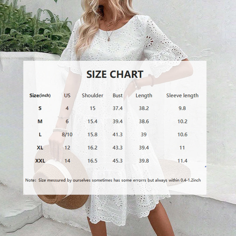 Women's Eyelet Lace Summer Dress, Short Sleeve, A-Line, Knee Length
