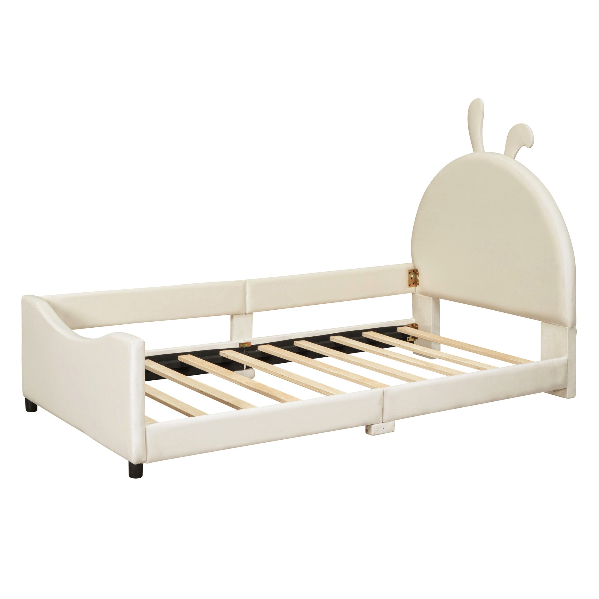 Twin Size Upholstered Daybed with Rabbit Ear Shaped Headboard - Beige