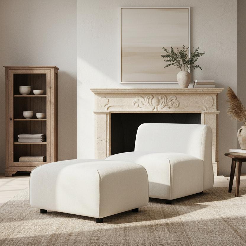 Modern Plush Accent Chair with Ottoman Set – Compact Upholstered Lounge Set for Living Room & Bedroom