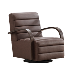 Modern Upholstered 360° Swivel Accent Chair with Solid Wood Armrests, Comfy Channel Tufted Lounge, Brown