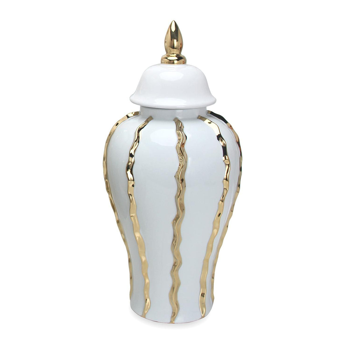 15"H Elegant White Ceramic Ginger Jar with Gold Accents