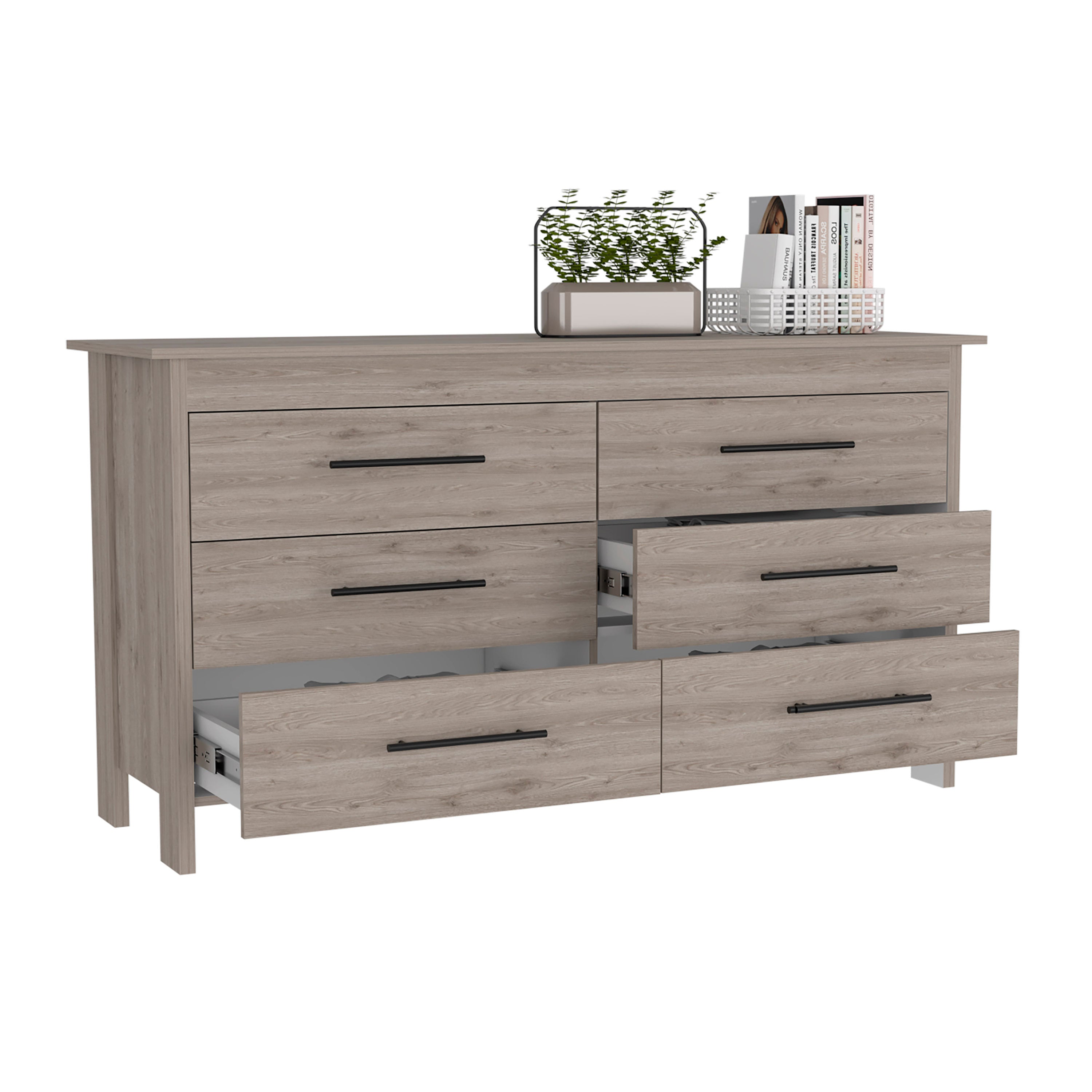 6 Drawer Double Dresser - Light Gray