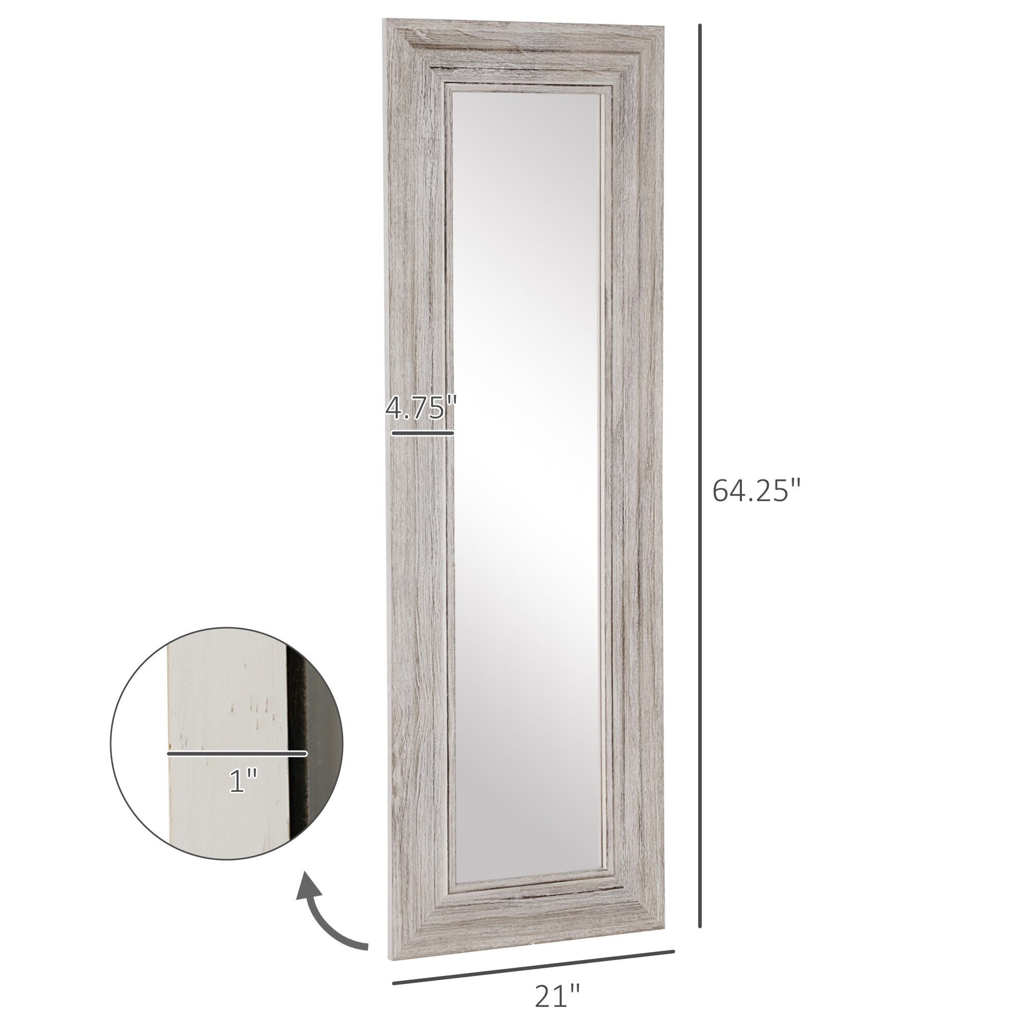 64"x21" Rustic Wood Farmhouse Style Floor Mirror, Vertical or Horizontal, Distressed Gray