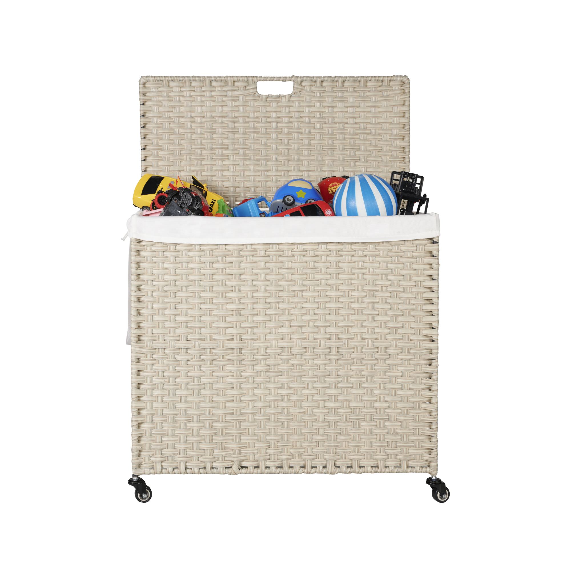 Laundry Hamper With Lid PE Rattan Powder Coating Frame Clothes Hampers with 2 Removable Bags, Wheels, 160L, Light Grey