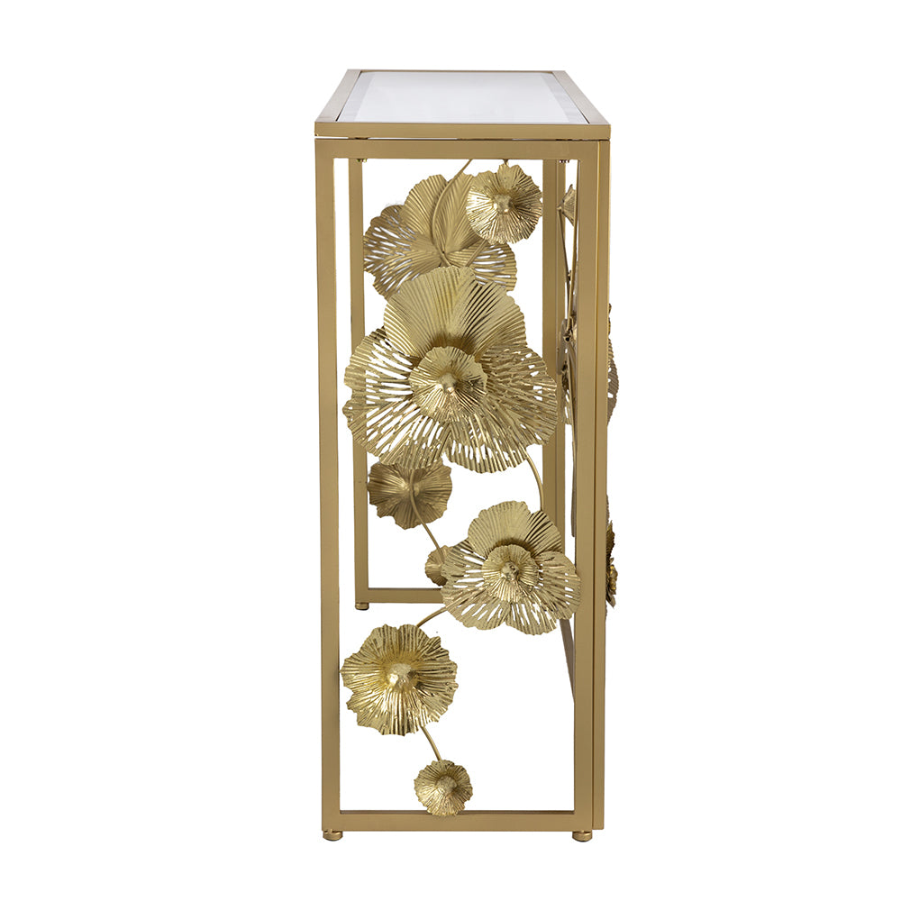 Gold Console Table with Mirrored Glass Top 39.5"x12"x30.5"