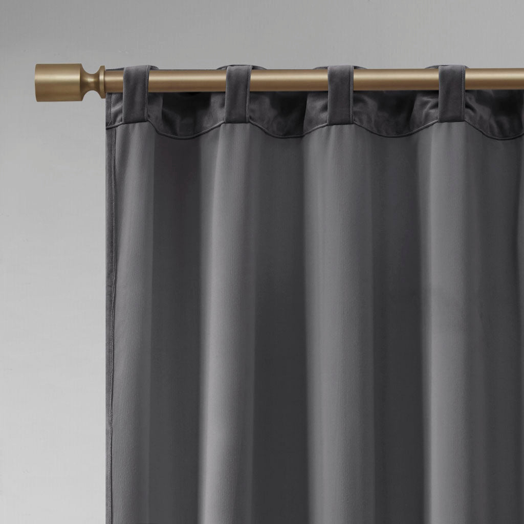 2 panels 37x63" Room Darkening Poly Velvet Rod Pocket/Back Tab Curtain Panel Pair - Charcoal