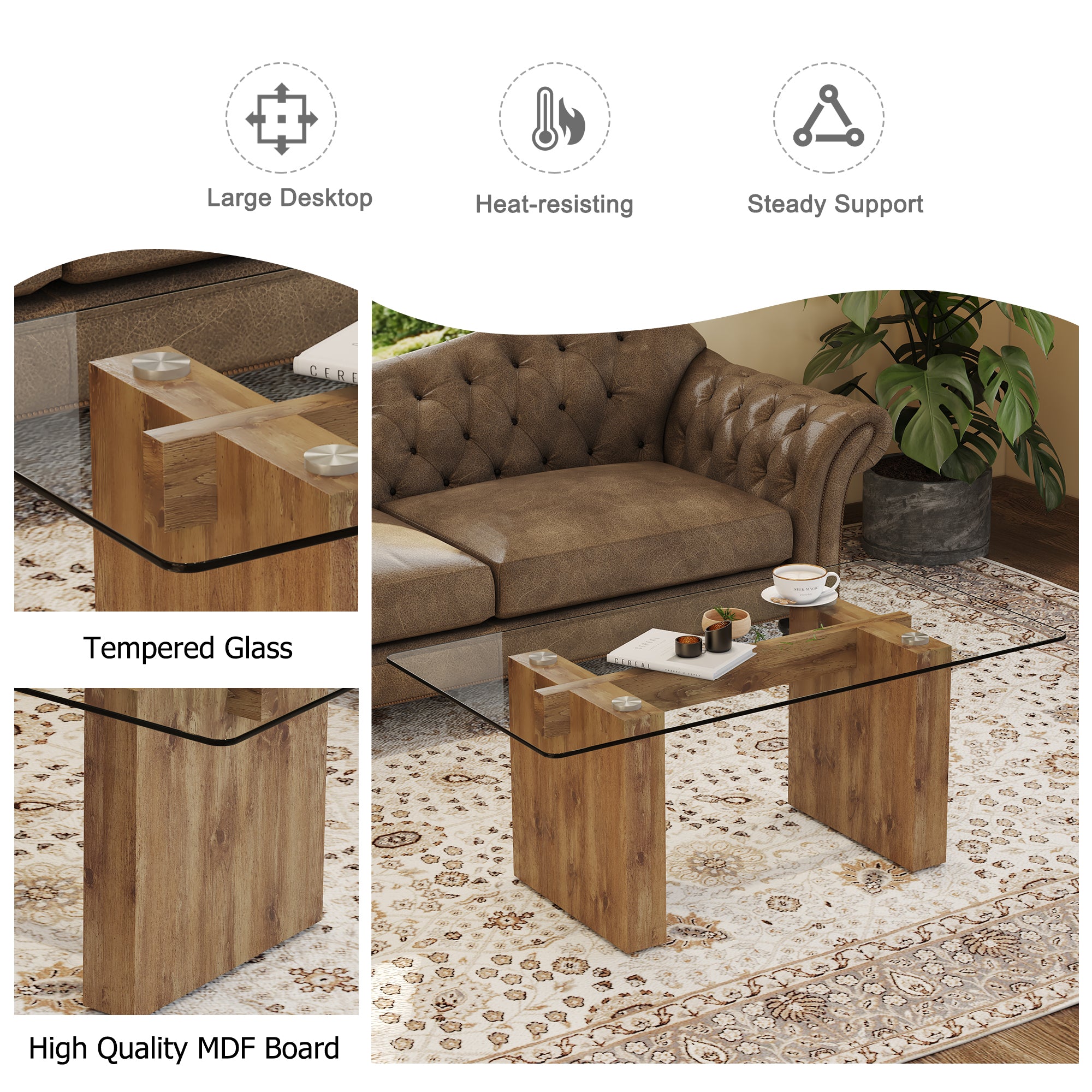 Modern Minimalist Transparent Tempered Glass Coffee Table and Dining Table