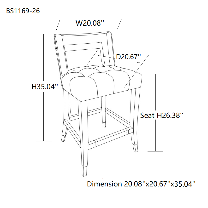 Suede Velvet Barstool with nailheads Dining Room Chair 2 pcs Set - 26 inch Seater height - Cream