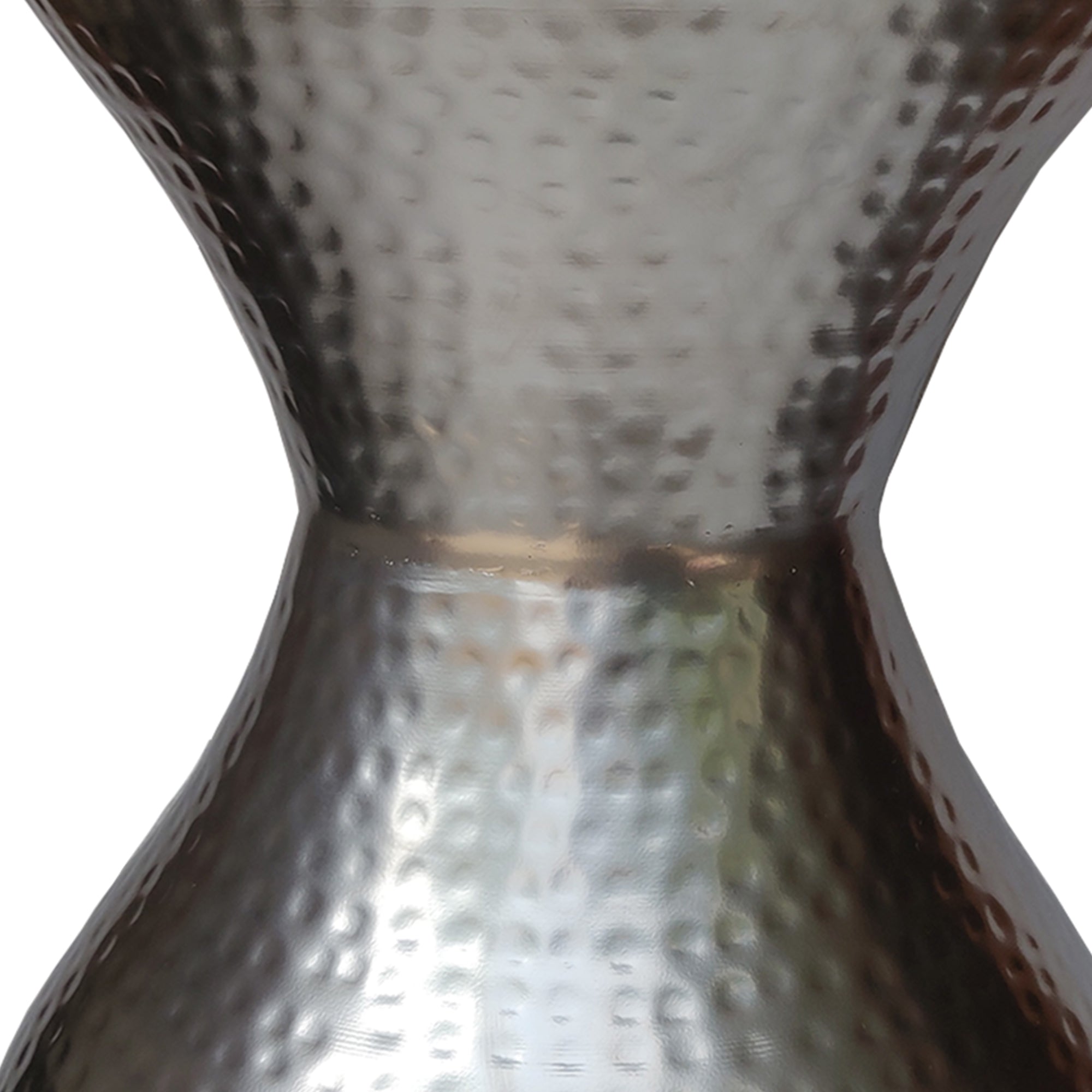 Industrial Style Hammered Texture Iron Stool with Hourglass Shaped Body - Silver
