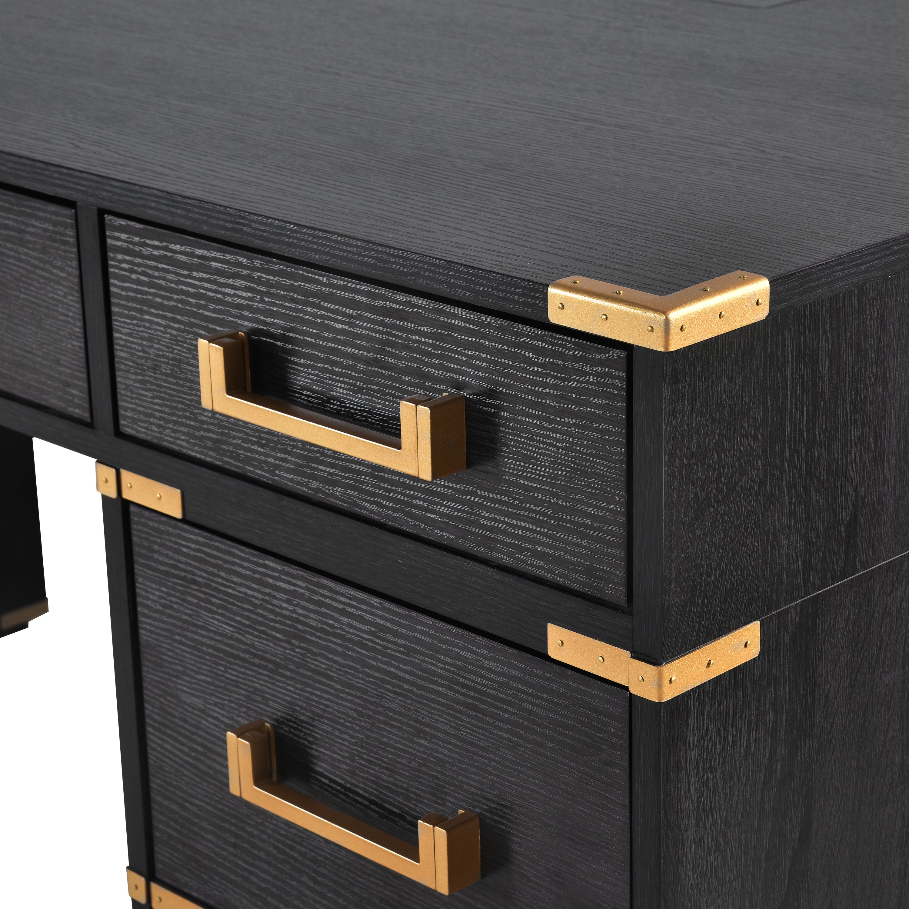 70"Classic and Traditional Executive Desk with Metal Edge Trim - Black