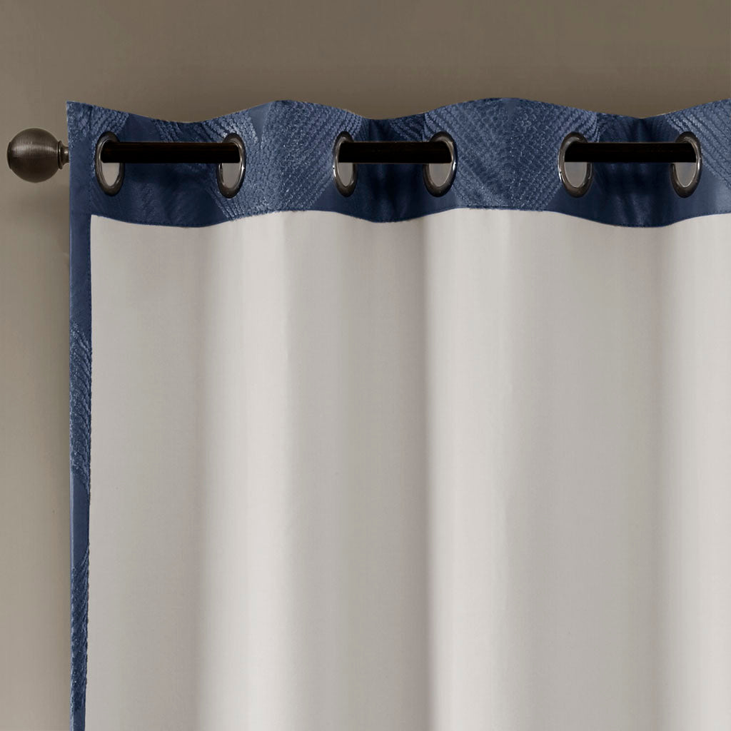 Ogee Knitted Jacquard Total Blackout Curtain Panel - Navy