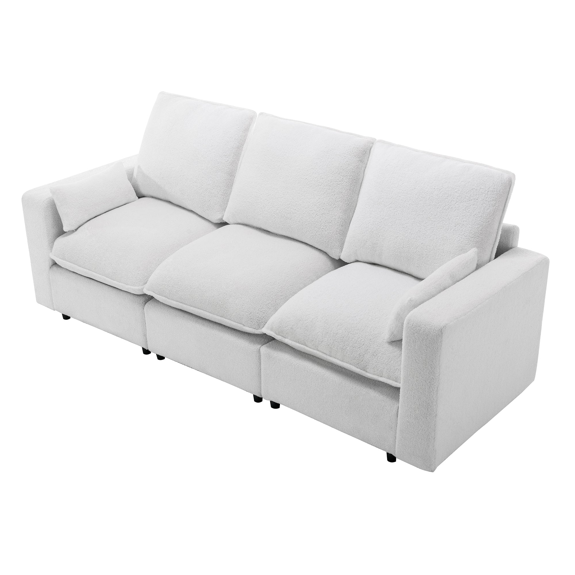 Teddy Fabric Couch 3 Seat Sofa with Removable Back and Seat Cushions and 2 Pillows