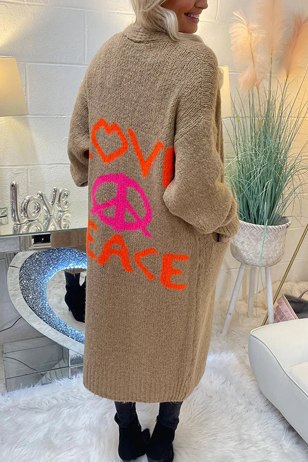 Women's Love Peace Graphic Oversized Cardigan Long Sleeve