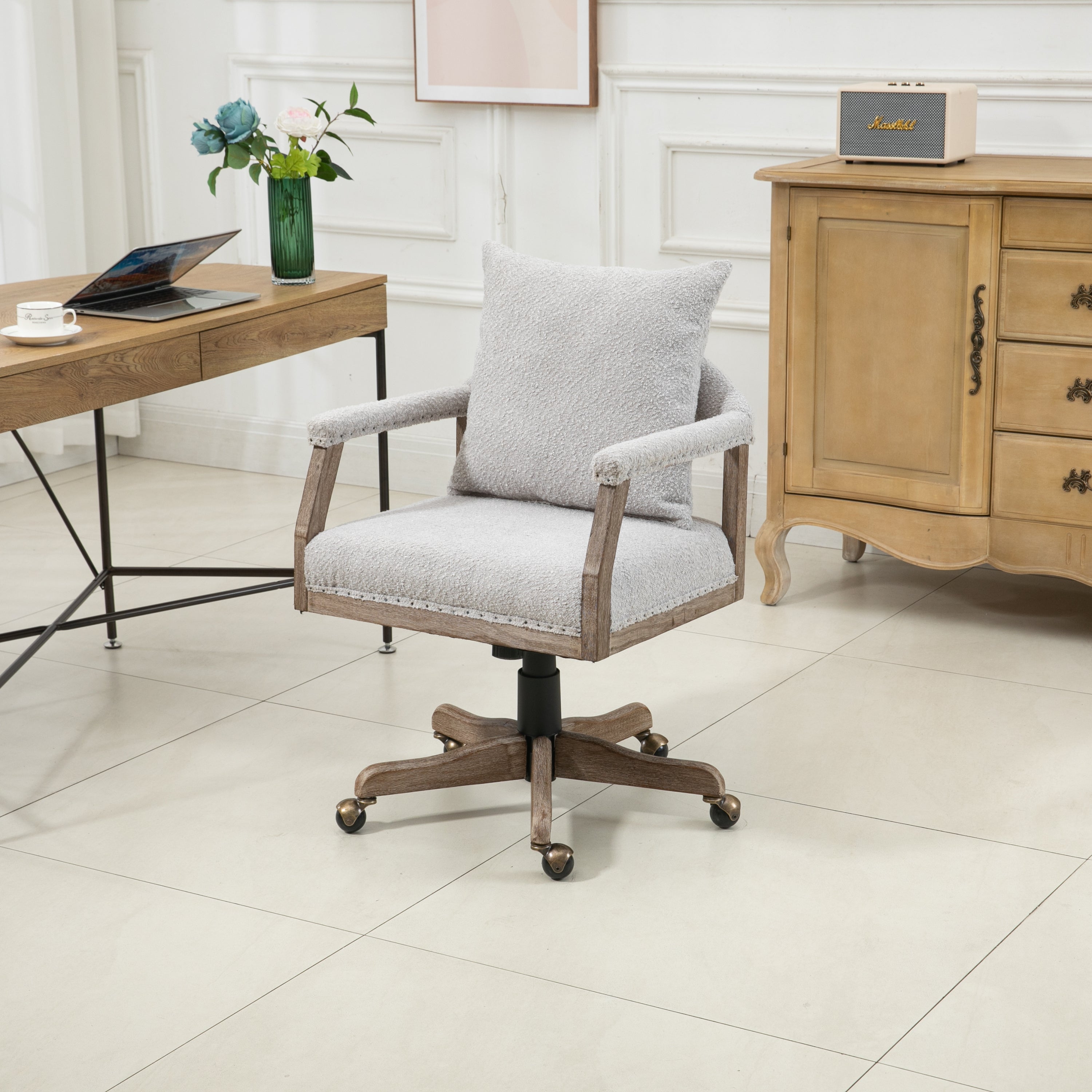 Office Chair Adjustable Swivel Chair Fabric Seat Home Study Chair - Light Gray