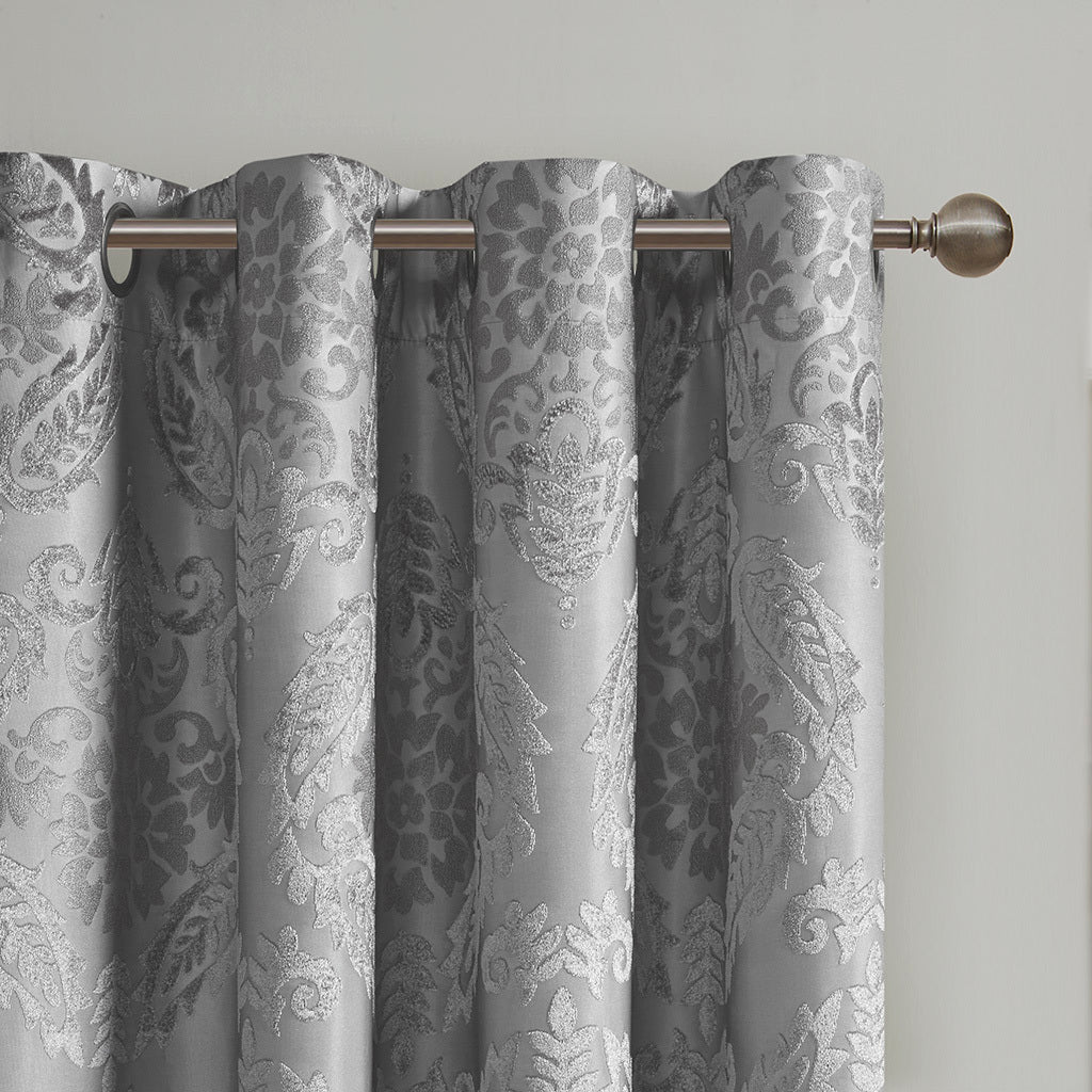 50x108" Knitted Jacquard Paisley Total Blackout Grommet Top Curtain Panel - Grey (1 panel only)