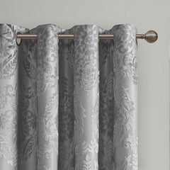 50x108" Knitted Jacquard Paisley Total Blackout Grommet Top Curtain Panel - Grey (1 panel only)