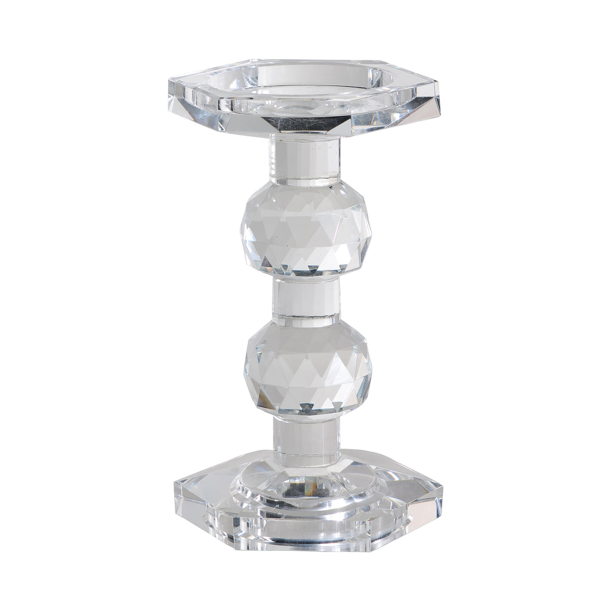 Crystal Glass Solid Turned Pillar, 7 Inch Candle Holder - Clear Glass