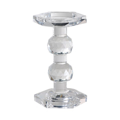 Crystal Glass Solid Turned Pillar, 7 Inch Candle Holder - Clear Glass