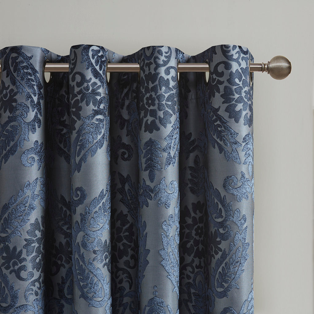 50x84" Knitted Jacquard Paisley Total Blackout Grommet Top Curtain Panel - Navy