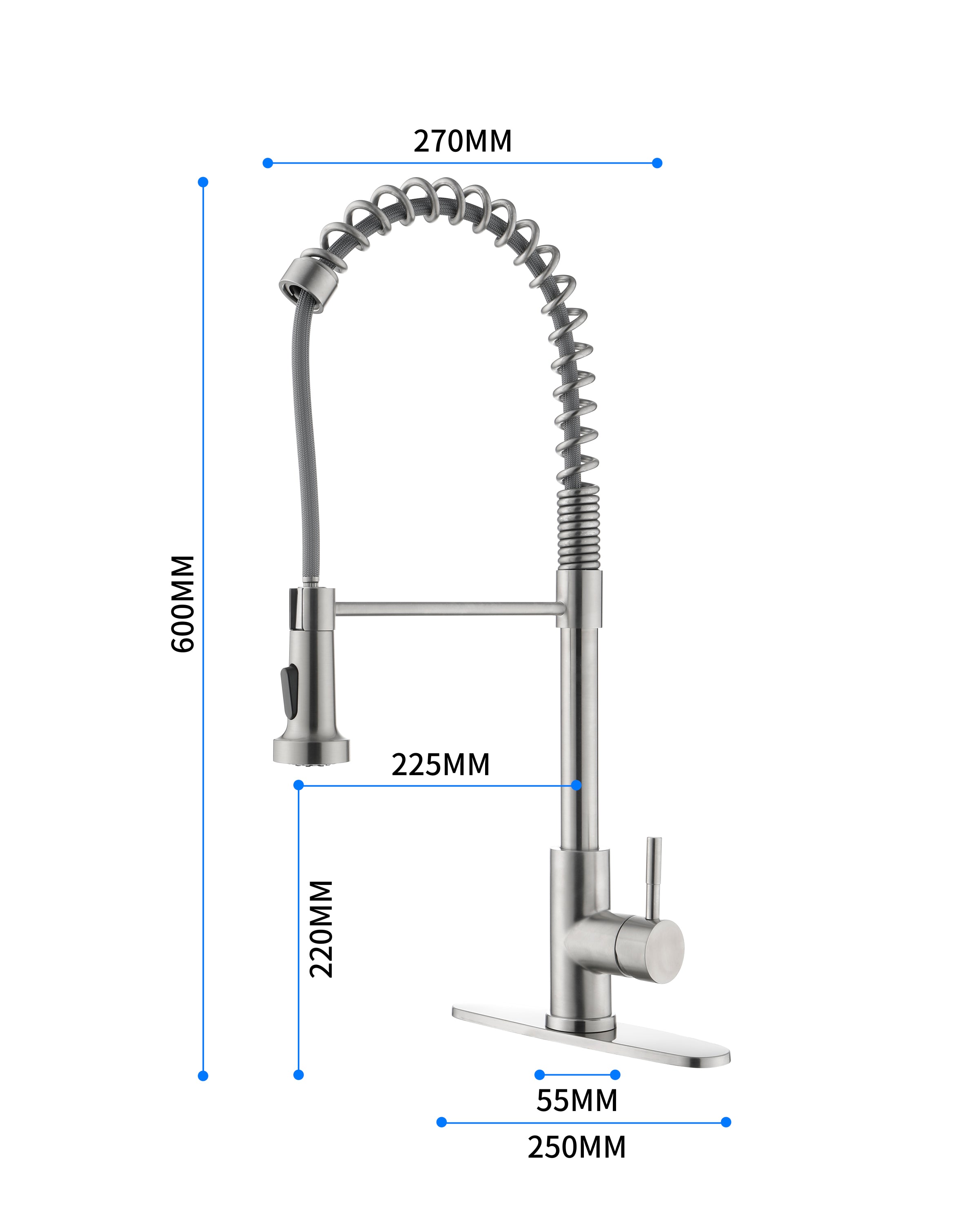 Spring Brushed Nickel Kitchen Faucet with Sprayer Pull Down, Stainless Steel Sink Faucet Kitchen High Arc Gooseneck, Single Handle Faucets with Deck Plate for 1/ 3 Holes Sink