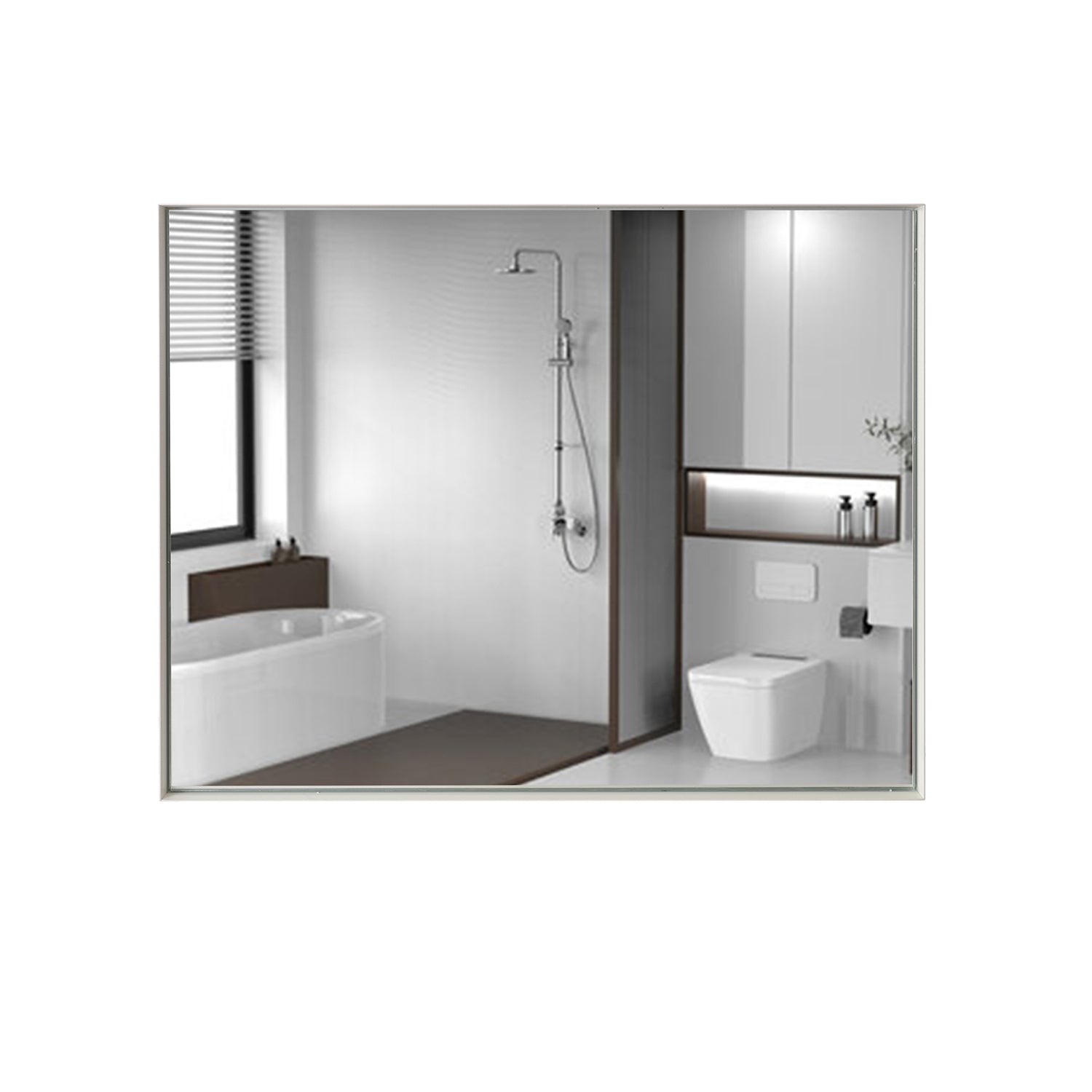40x30inch Glossy White Rectangular Wall-Mounted Beveled Bathroom Mirror (Horizontal & Vertical)