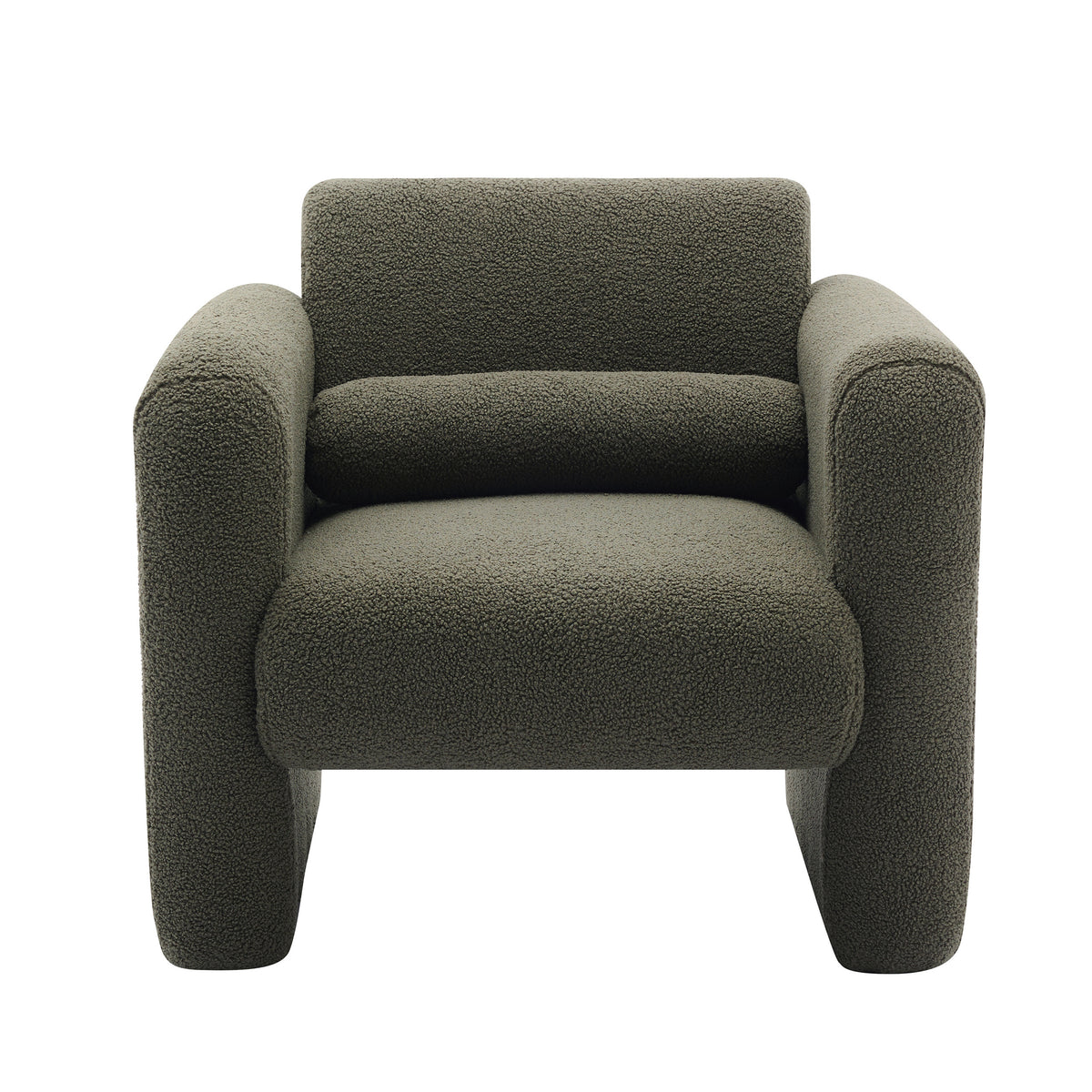 Modern Accent Chair Lambskin Sherpa Fabric Upholstered Comfy Reading Arm Chair Seaweed Green