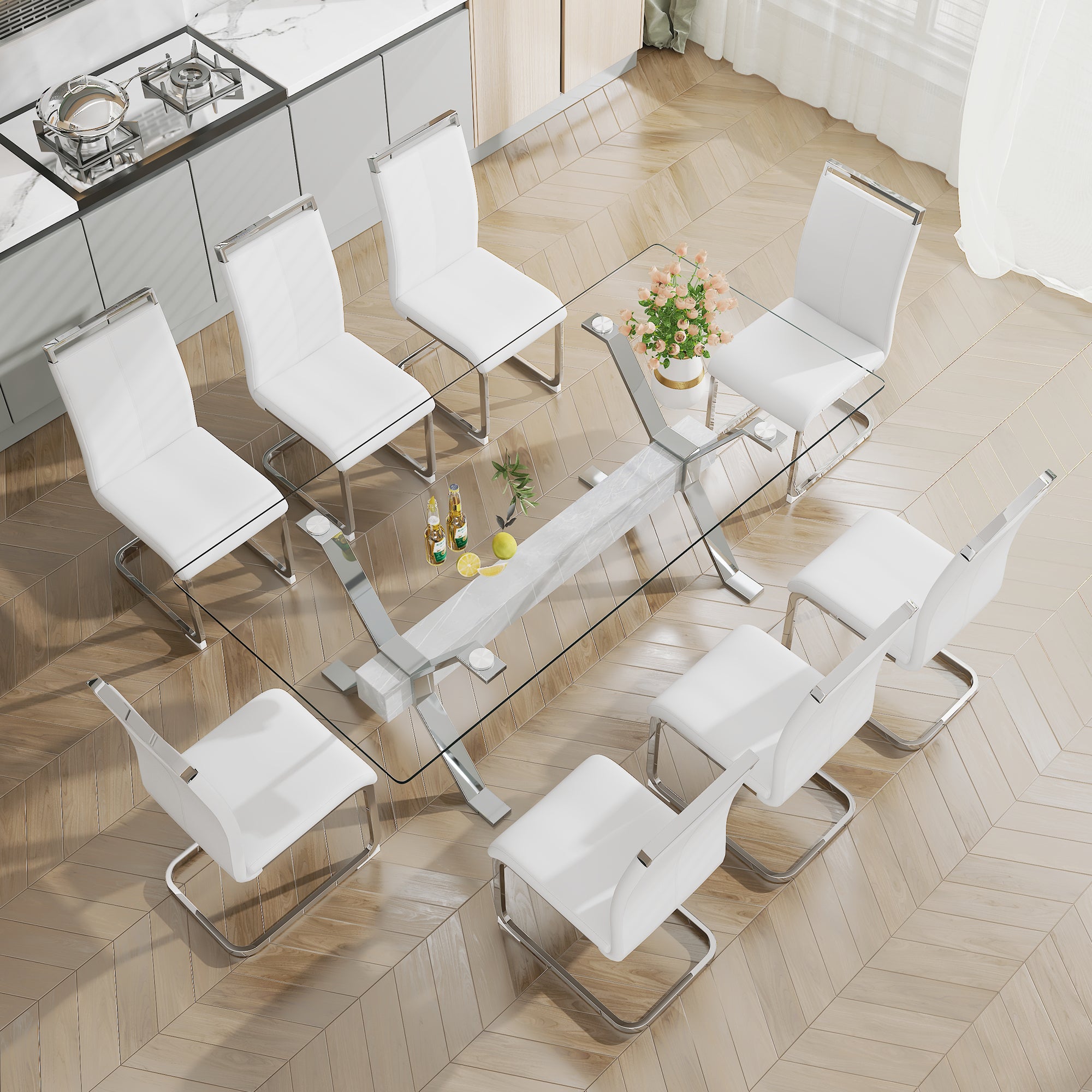 Modern Tempered Glass Dining Table