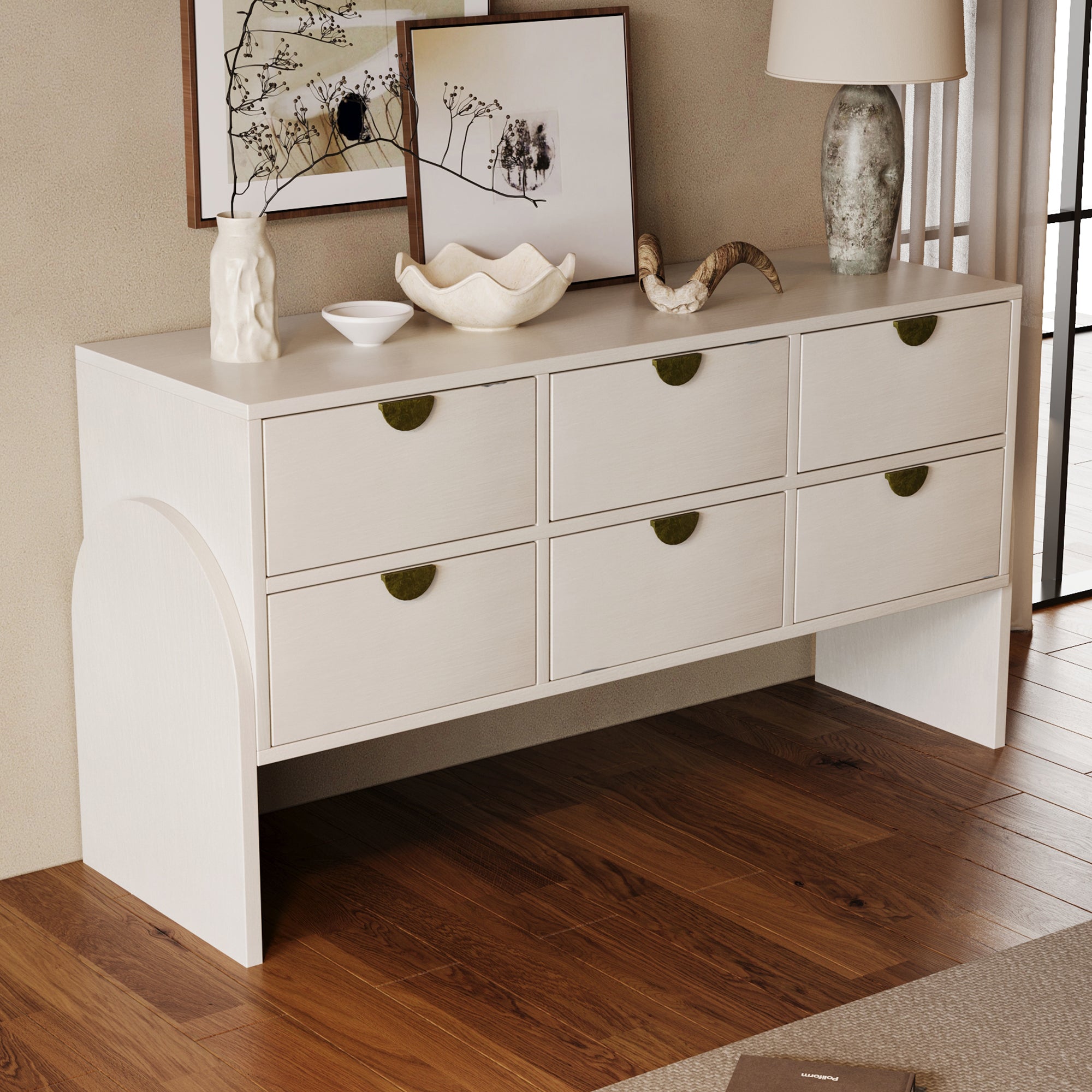 Retro Style Rubber Wood Venner Three-Drawer Dresser Sideboard Cabinet Console Table Sofa Table Ample Storage Spaces - Antique White