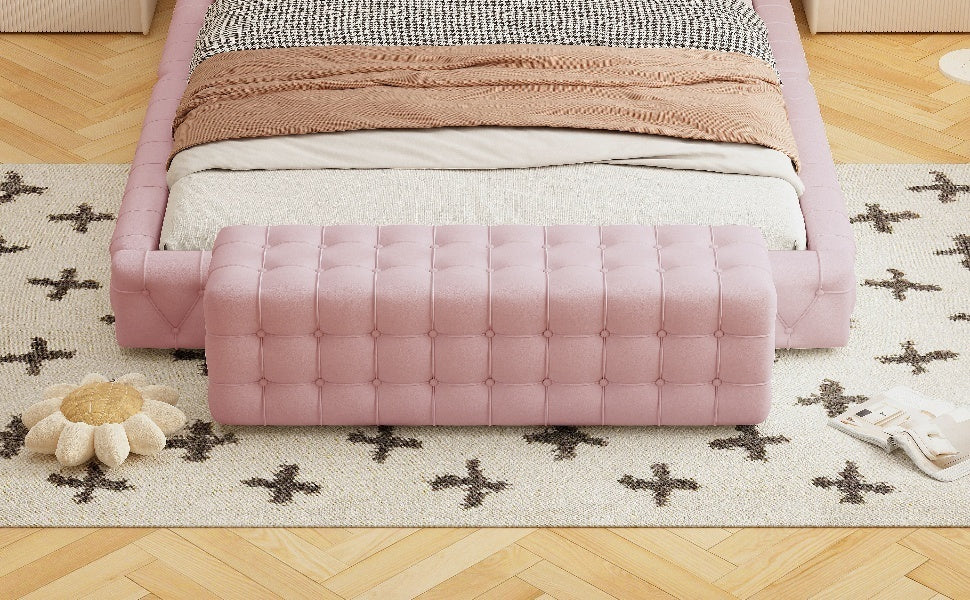 Velvet Upholstered Ottoman, Rectangular Footstool, No Assembly Required, Elegant and Luxurious Pink