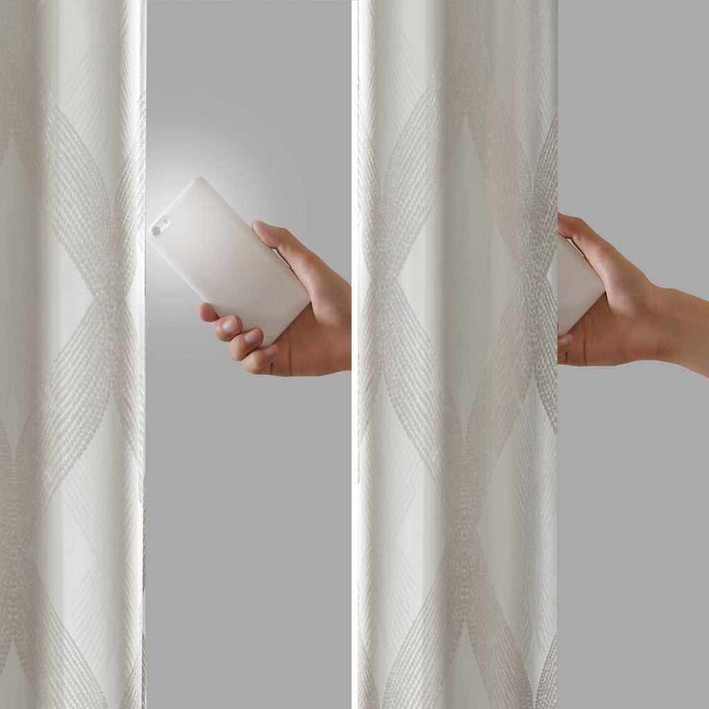 50x108" Ogee Knitted Jacquard Total Blackout Curtain Panel - Ivory (1 panel only)