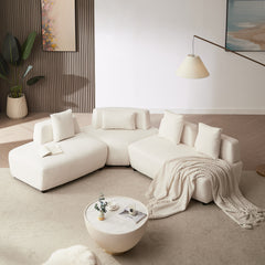 Contemporary 3-piece Sectional Sofa Free Convertible sofa with Four Removable Pillows - Beige
