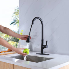 Round Pull Out Kitchen Faucet with Cover - Matte Black
