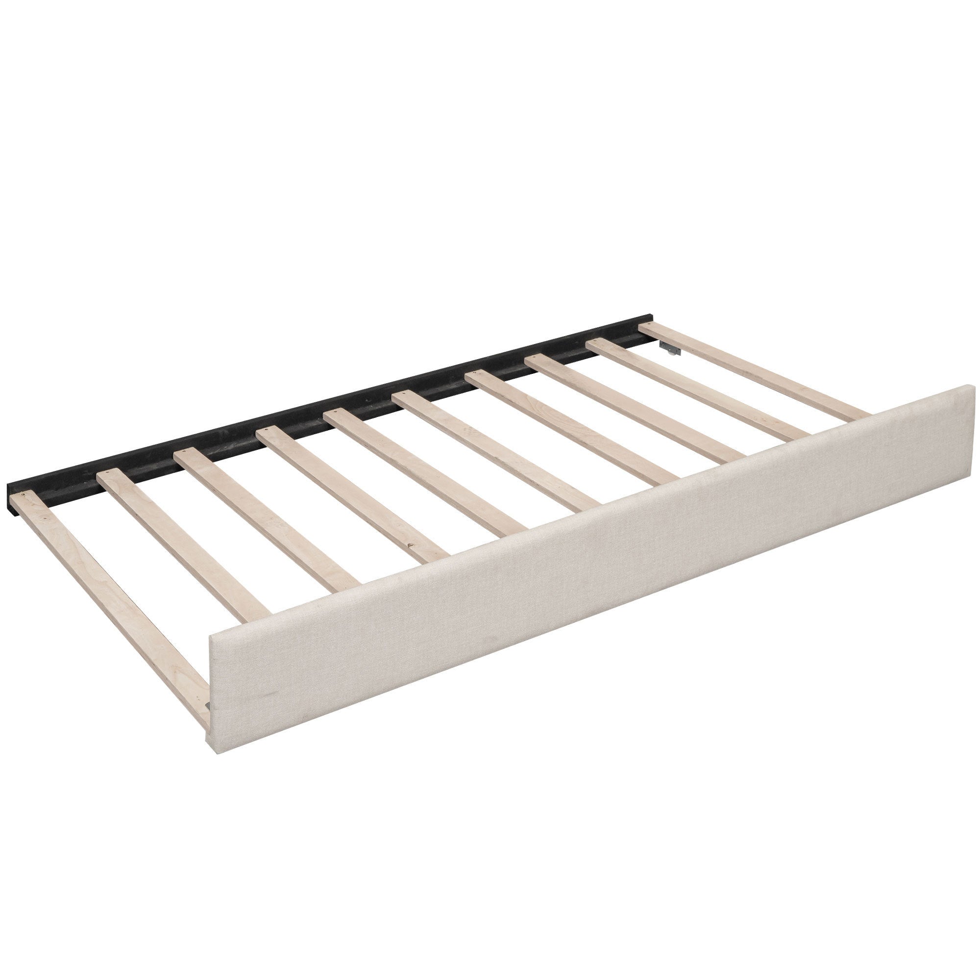 Full Size Upholstered Platform Bed with USB and Twin Size Trundle - Beige
