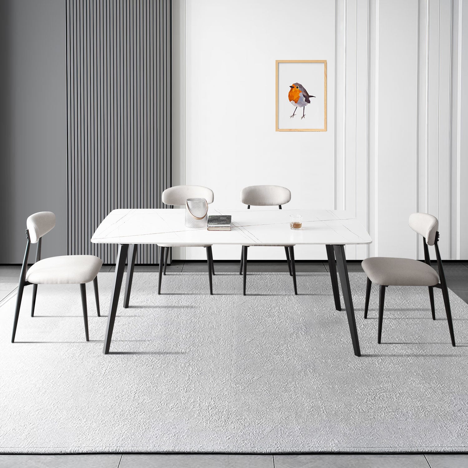 Dining Chairs  Upholstered Chairs with Metal Legs (Set of 6) - Light Grey