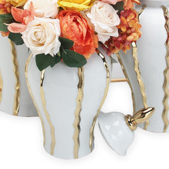 15"H Elegant White Ceramic Ginger Jar with Gold Accents