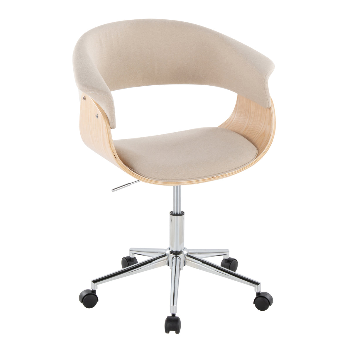 Vintage Mod Mid-Century Modern Office Chair in Chrome Metal, Natural Wood and Cream Fabric by LumiSource