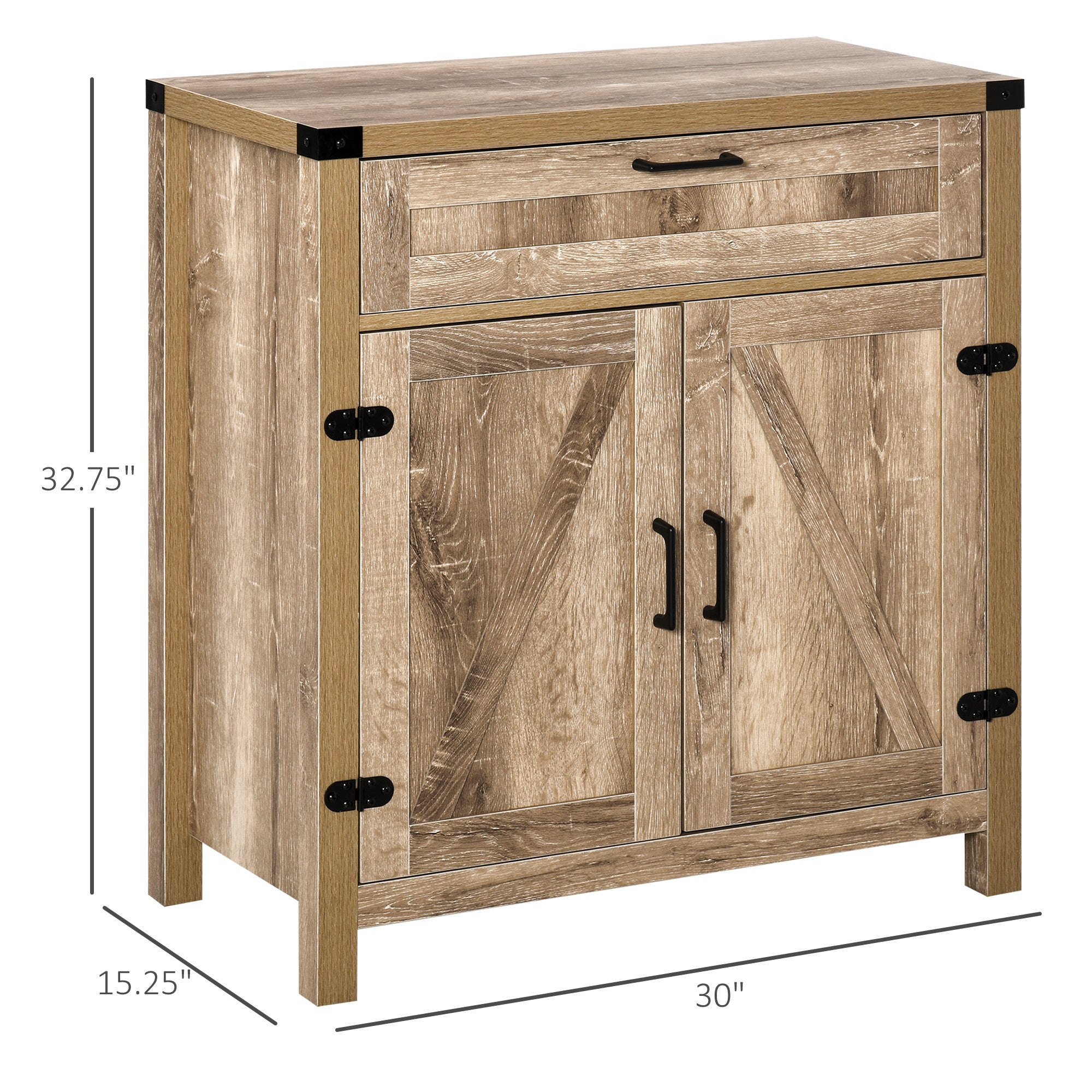 Farmhouse Sideboard Buffet Cabinet with Drawer and Adjustable Shelf - Oak